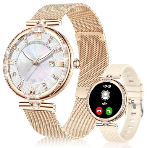 Vicloon Smartwatch Damen mit Telefonfunktion, 1.19 Zoll Touch-Farbdisplay, Fitnesstracker, Schlafmonitor, Menstruationszyklus, Pulsuhr, IP68 wasserdichte Sportuhr für iOS und Android, Roségold