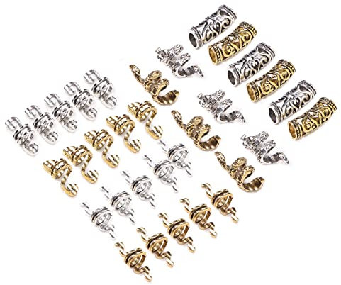 Wikinger-Bartperlen, Wikinger-Bart-Haarperlen, Haarflechtperlen, 32 Stück, für Partys, Filmfestivals, Hochzeiten und Besondere Anlässe