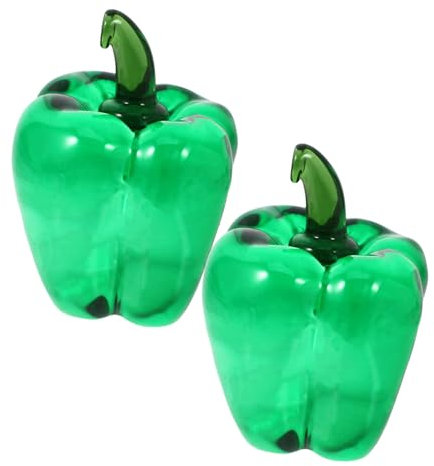 ifundom 2pcs Glass Chili Pepper Decoration Elegant Centerpiece for Home Office Artificial Fake Fruit Vibrant Green Pepper Statues Desktop Decoration