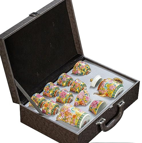 CNBYDK Set da tè, Servizio da tè per Adulti Set da tè in Argento Sterling di Lusso Leggero, Set da tè in Tazza da tè in Porcellana Smaltata Oro