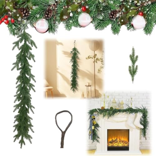 Artificial Rat Tail Pine Garland-47.24 Inch Each,Realistic Winter Greenery with Five-Forked Branches,for Table Mantle Wall Indoor Outdoor Christmas & Holiday Decor,Durable and Lifelike