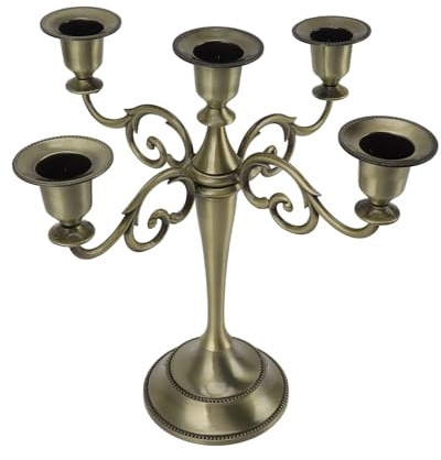 Vintage-Kerzenhalter, Kerzenhalter für Stumpenkerzen, Gotischer Kandelaber, 5-Armiger Kerzenhalter, Eleganter Kerzenständer für Hochzeit, Kirche, Essen, Heimdekoration (Bronze)