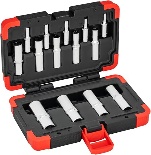ViGOR V7014 T Steckschlüsseleinsatz Satz, 14-teilig, 1/4, 3/8, 1/2 Zoll hohler Vierkantantrieb, E-Profil E4 – E24, für präzise Arbeiten in schwer zugänglichen Bereichen