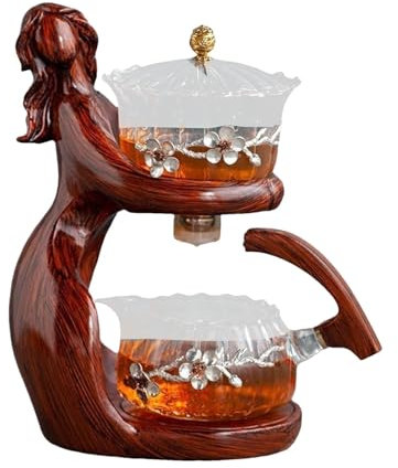 Théière Lazy Kungfu – Kit de théière en verre, théière pour brassage d'eau | Théière en verre semi-automatique avec infuseur, ensemble de théière pour personne paresseuse, facile à drainer, pour la dé