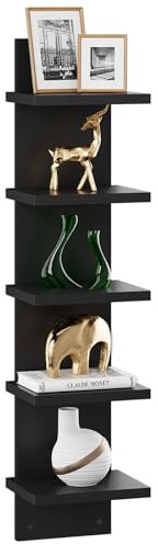 IBUYKE 5 Tier Vertikales Regal,Schwimmende Lagerung Wandregal,Dekorative Wandmontage Vertikales Regal für Zuhause, Schlafzimmer,Bürodekoration WBC009B
