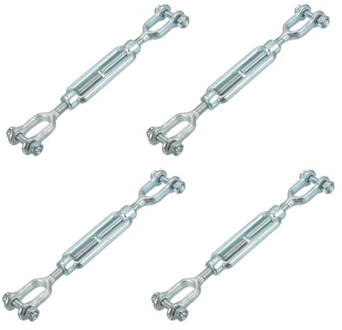 sourcing map 2Pcs M12(1/2) Jaw and Jaw Turnbuckles Wire Rope Tension, Galvanized Steel Turnbuckle Adjustable Cable Tensioner for Shade Sail, Clothesline, 4400 lbs Working Load Limit