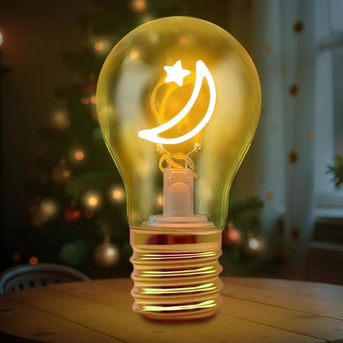 Fancysky Vintage Amore Lampada da Tavolo a Forma di Lampadina Regolabile,Lampadina Senza Fili USB da Tavolo,Lampada da Comodino,Adatta come Regalo, Decorazione per Feste (Luna)