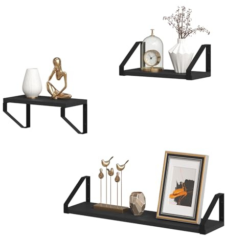 EUGAD Étagère Murale, Étagère Flottante, Lot de 3, Style Industriel, Noir | Étagère de Rangement Décorative Flottante, Geeignet für die Installation in Wohnzimmer, Schlafzimmer, Badezimmer, Flur