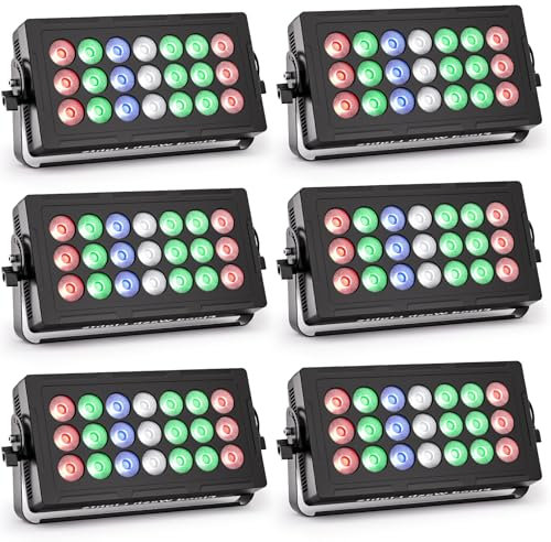 6 Stück 21PCS RGBW LED Stroboskop Wallwasher Licht, 315W d-mx Sound-Control Bühnenlicht 30° Linse 32CH Programmierbar 63 Effekte für Theater Bar Hochzeit Party DJ