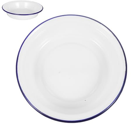 Zerodeko Plat De Service Rond Émail Plateau Vintage Pour Fruits Et Desserts Assiette Blanche Avec Liseré Bleu Pour Cuisine