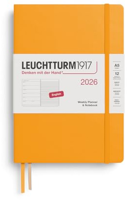 LEUCHTTURM1917 372654 veckokalender och anteckningsbok medium (A5) 2026, Rising Sun, engelska