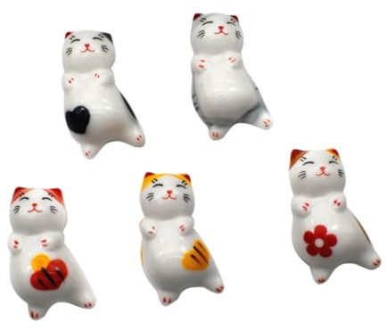 BEBEMOKO 5 Stück Teiliges Katzen Chopstick Halter aus Keramik Stilvolle Tischdeko für Zuhause und Büro für Essstäbchen Löffel und Gabeln