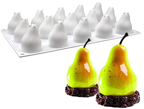 Fyearfly Stampo in silicone a forma di pera con 15 cavità per mousse, stampo antiaderente per dessert 3D, facile decorazione di torte, strumento di cottura conveniente