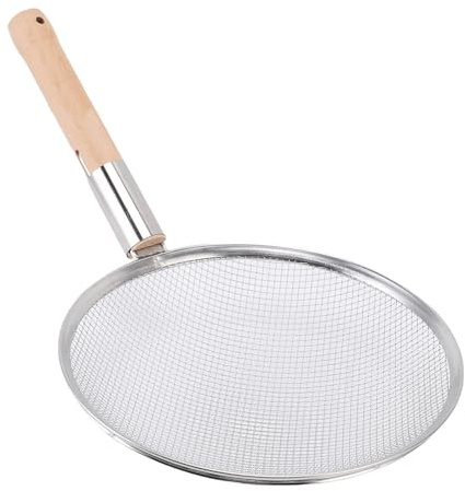 Asixxsix Skimmer Spoon, 201 Pulle per Alimenti a Rete Fine in Acciaio Inossidabile con Manico in Legno Ergonomico, per Grasso, e Schiuma, per i Ristoranti da Uso Domestico (30 cm)