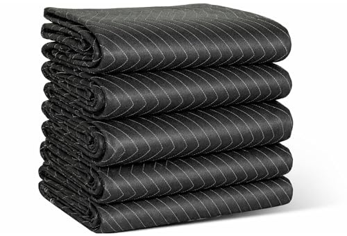 LNT France - Lot de 5 Couvertures de protection et déménagement 183x203 cm - environs 520 g/m² - Robustes et épaisses pour Meubles, planchers, appreils - Tissu non tissé Coton recyclé.