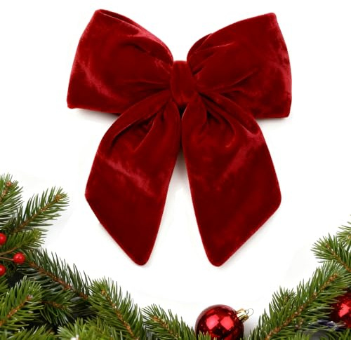 Chexin 40x44cm Weihnachtsschleifen, Große Rote Samt Weihnachten Schleife, Weihnachtsbaumanhänger,Weihnachtsbaumspitze,Weihnachtsschmuck,Weihnachtsbögen für Tannenbaum Skranz Kamin Haustür Innen Außen