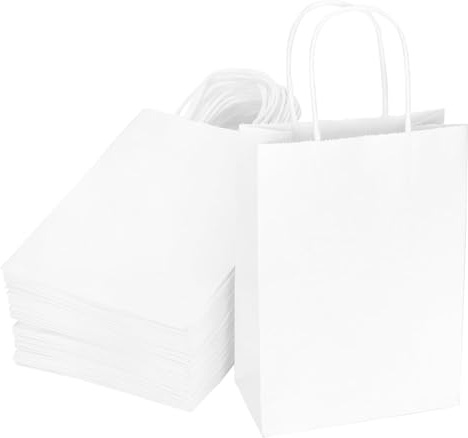 60 Stk. weiß Papiertüten mit Henkel 15x21x8cm Kleine Papiertragetaschen mit Flachgriff Kraftpapiertüten als Geschenktüten & Tüten
