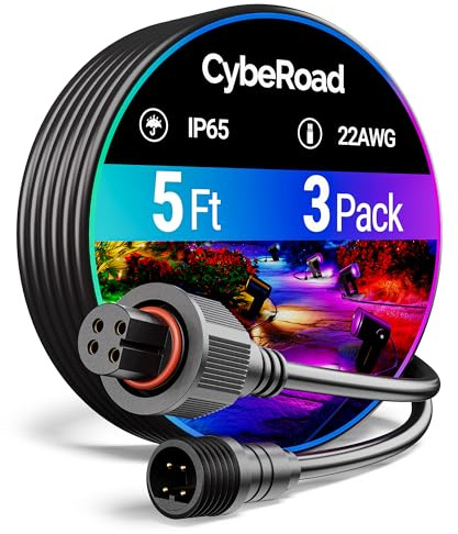 5FT Extension Cable for Govee Outdoor Flood Lights and Spot Lights | Waterproof 4-Pin Extension Cord for Govee H7057, H7058, H7060, H7062, H7093, H7094, H7065, H7066, Black (5FT-3 Pack)