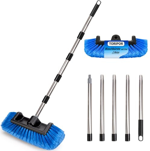 Toripor Autowaschbürste mit Teleskopstiel, 2m Teleskop Waschbürste 12 Weiche Bürstenkopf | Auto Reinigungsbürste | Autopflege Bürste für Auto, Caravan, LKW, Bus, Van, Wohnmobil, Trucks, Pkw, Boot