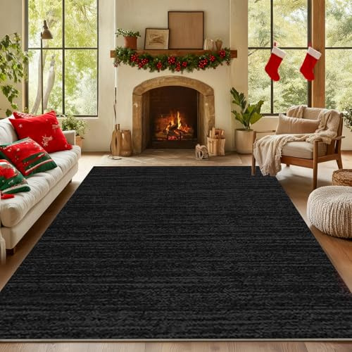 Teppich Läufer Flur Rutschfest Waschbare Küchenteppich 150 x 300 cm Schwarz Teppichläufer Flur Lang Korridor Teppiche Läufer Flur Runner Kurzflor Teppiche für Eingang Wohnzimmer Bettvorleger