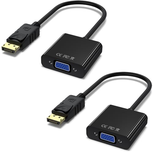 YLK Adaptateur DisplayPort vers VGA 1080P (Mâle vers Femelle) Compatible avec Lenovo, Dell, HP, ASUS, PC, Screen, Projector (Noir/Noir)