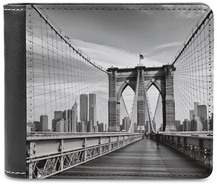 Brooklyn Bridge Portefeuille fantaisie en cuir PU pour homme Capacité supplémentaire Portefeuille à deux volets avec plusieurs emplacements pour cartes