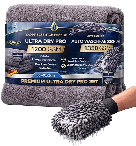 Walfinus UltraDry PRO Autopflege Set Trockentuch Autowaschhandschuh Premium