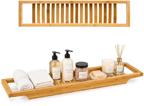 Besto Bath Caddy Tray for Bathtub | Bamboo Wooden Bath tray for Bathroom | Bath Shelf for Reading, Relaxing & Placing Accessories Like Scented Candle, Soap, Folded Towel & More | Gift for Bath Lovers