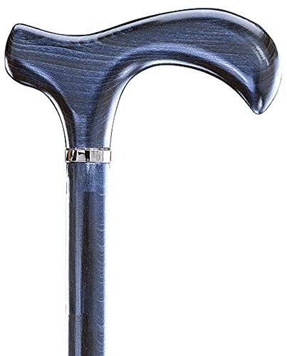 Melbourne Design Gehstock, Holz, Derbygriff, Jeans-blau gebeizt, seidenmatt lackiert, Platinband, elegant, Damen und Herren, inkl. Gummipuffer