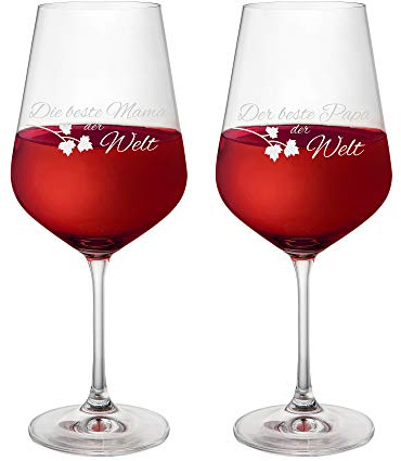 AMAVEL Rotweingläser, Weingläser 2er Set, Gläser mit Gravur für Mama und Papa, Wein Geschenk für Eltern, 500 ml Weingläser Set, Gravierte Trinkgläser, Rotweinglas Weinset, Rotwein Gläser Set
