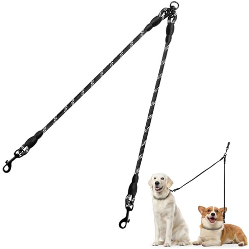Taglory Correas Dobles/Correa de Perro para Dos Perros/Acoplador Divisor Fuerte para Perros pequeño medianos Grandes/Giratorio 360 ° sin enredos/Cuerda de escalada/75cm Negro