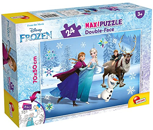 Lisciani - DISNEY Die Eiskönigin Lernspiel - Puzzle ab 3 Jahren - Double Face 2 in 1: Supermaxi & Ausmalbild - 24 Teile - Format 70 x 50 cm - Frozen Spielzeug für kleine Elsa & Anna Fans Set