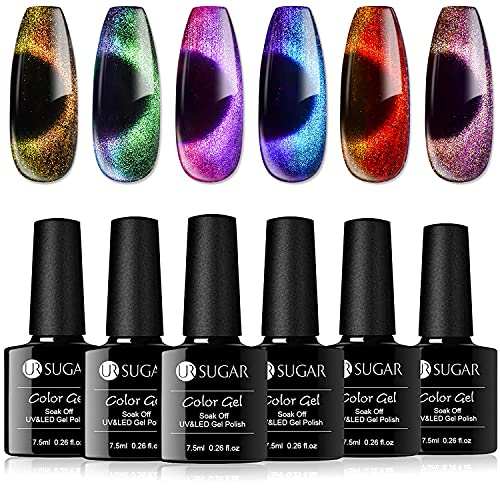 UR SUGAR UV Nagellack Magnetisch Set, Nagellacks Set 9D Cat Magnetisch Eye Gel Katzenauge Gel Nagellack Magnet Chamaeleon Gellack Glitzer Gelnägel Maniküre Geschenk 6 Farben