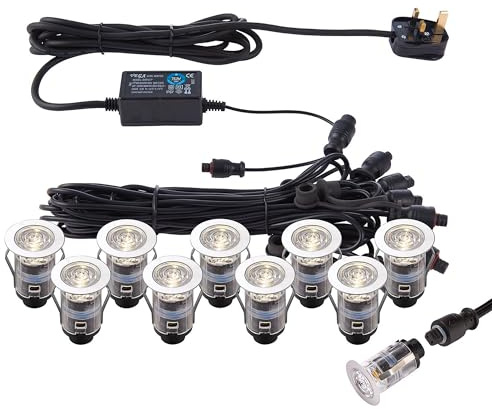 National Lighting IKON PRO Pack of 10 Colour Changing (CCT) Warm & Cool White LED 25mm Round Stainless Steel Outdoor Garden Decking Pathway Kitchen Plinth Lights Kit - IP67