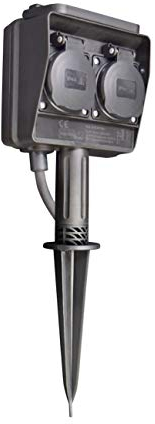 Gartensteckdose 2-Fach | 3m Kabel | wasserfeste Außensteckdose | Outdoor 2X Steckdose | IP44 spritzwassergeschützt | mit Erdspieß | schwarz