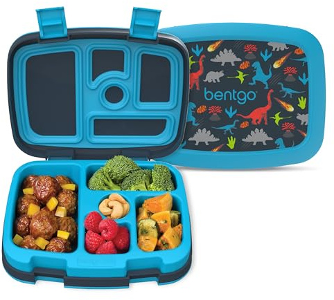 Bentgo Kids Prints Leak-Proof, 5-Compartment Bento-Style Kids Lunch Box - Ideal Portion Sizes for Ages 3-7, Durable, Drop-Proof, Dishwasher Safe, & PFAS & BPA-Free Materials (Dinosaur)