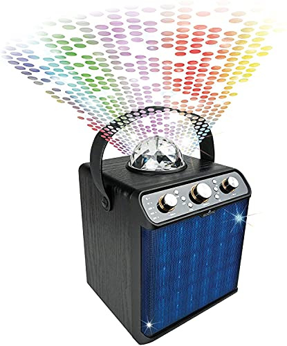SCHWAIGER Party Lautsprecher I mit Discokugel, LED Lichtern & Karaoke-Funktion I tragbare Bluetooth Box mit Discolicht & FM‑Radio I bis zu 12h Wiedergabedauer I akkubetriebene Party-Musikbox