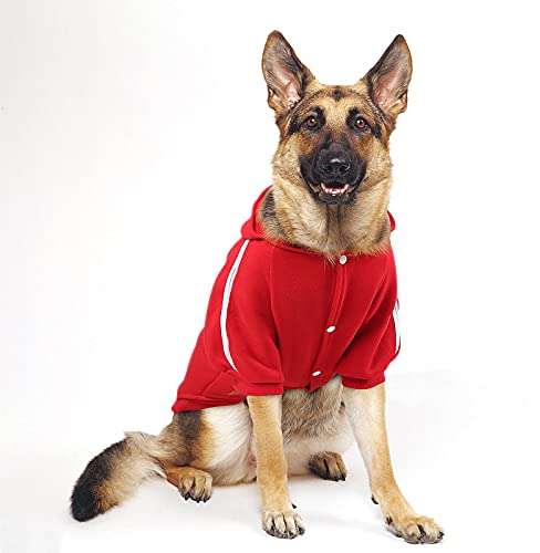 PETLESO Hundepullover Fleece Mantel für Große Hunde Warm Pulli Leicht An- und Auszuziehen Hoodie, Rot-4XL