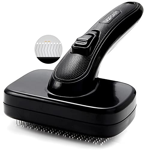 WOPQAEM Self Cleaning Slicker Dog Brush, Cat and Dog Shedding Brush for Grooming, Furminator for Pets,Rounded Pins for Short Haired Cats, Black