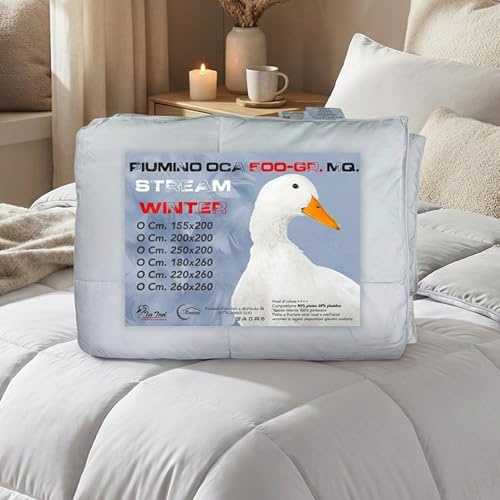 Piumino d'Oca STREAM 500 gr. - 80% Piuma d'Oca e 20% Piumino - Imbottitura Invernale Morbida, Ideale per le Notti più Fredde - singolo 1 piazza Cm. 155X200