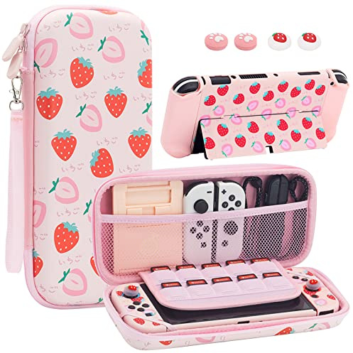Grand Étuis et protection pour Nintendo Switch OLED compatible avec la housse de la station d'accueil, étui de protection de voyage mignon (Rosa)