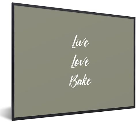 MuchoWow Poster encadré Live love bake - Citations - Proverbes - Pâtisserie Tableau deco avec cadre 40x30 cm affiche decoration murale