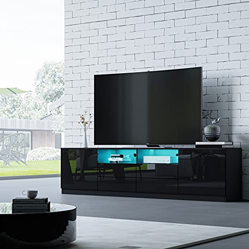 BESTWANTED LED-TV-Ständer TV-Schrank TV-Einheit 180 cm Modern Weiß Hochglanz Front Matt Korpus mit 2 Türen und 4 Schubladen für Schlafzimmer Wohnzimmer Wohnmöbel (Schwarz)