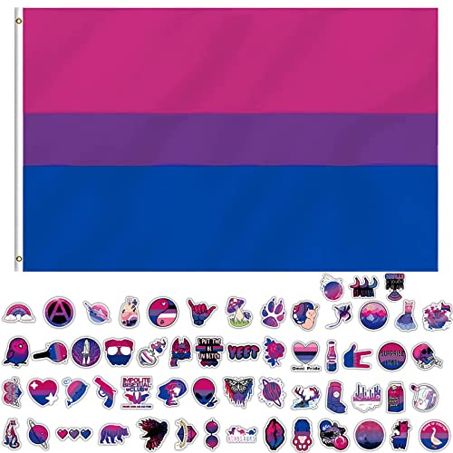 GoldRock Bi Flagge Bisexual Sticker Set,150x90 cm Bi Flag+60× Pride Sticker | Bisexual Flag,LGBTQ Flagge Bi Pride Accessoires,Bisexuelle Flaggen für Indoor,Outdoor,Festival Feiern,Paraden,Dekorationen