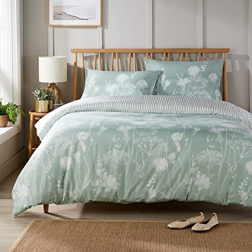Olivia Rocco Easy Care Printed Duvet Cover Set 100% Polyester Breathable Stylish Comforter Reversible Quilted Bedding Bed Sets With Pillowcases MEADOW DUVET SET, SAGE GREEN KING