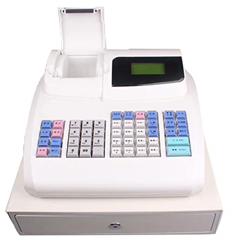 Multifunktionale elektronische Registrierkasse, intelligente kommerzielle Registrierkasse mit Thermaldrucker, 8 digitale LED -Registrierkasse, für Kleinunternehmen/Einzelhandel/Restaurant,White