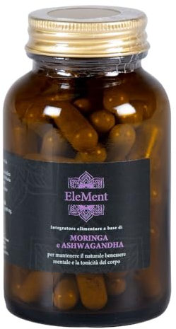 Integratore Moringa Italiana e Ashwagandha - 400 mg per Capsula, Antiossidante Premium ORAC 235.800, 100% Vegan, Coltivata in Puglia, Supporto per Energia e Benessere Mentale