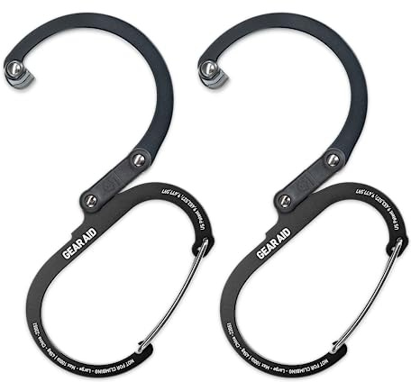 GEAR AID HEROCLIP karbinhake klämma och krok (medium) för camping, ryggsäck och garage, Stealth Black, 2-pack