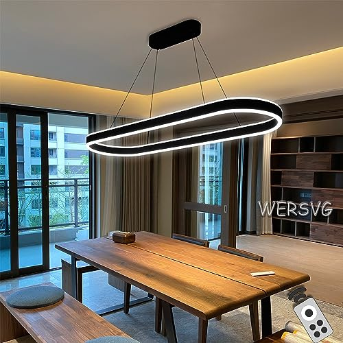 Modern LED Esstisch Pendelleuchte Oval Wohnzimmer Büroleuchter Dimmbar 3500K-6500K Schwarz Esszimmerlampe Pendellampe Hoehenverstellbar, für Restaurants Bars Büros Billardzimmer (Schwarz, L80cm,68W)