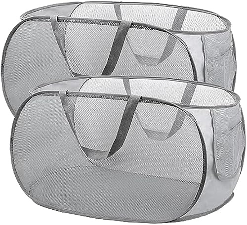 Pop Up Wäschekorb Faltbar 2 Stk (36 * 36 * 58 Cm) Mit Griff - Wäschetonne Klappbar - Laundry Basket Aufbewahrungskorb Für Kinderzimmer, Camping Und Reisen (2stk Grau)